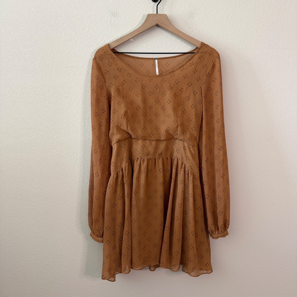 FREE PEOPLE Womens Geometric Smocked Mini Dress Size Medium Boho Cottage Ethreal